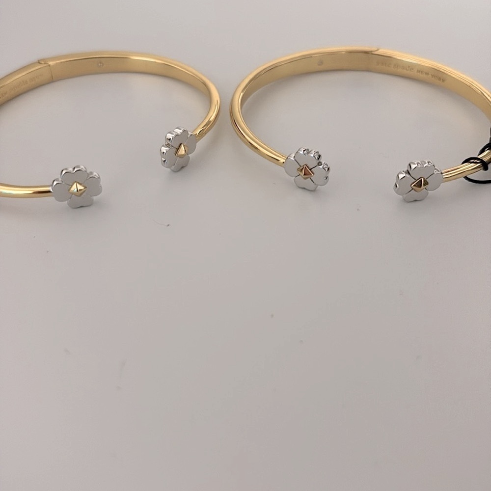 Lot of 2x NEW [kate spade] Spades & Studs Gold Metal Cuff Flower Bracelets - Picture 8 of 14